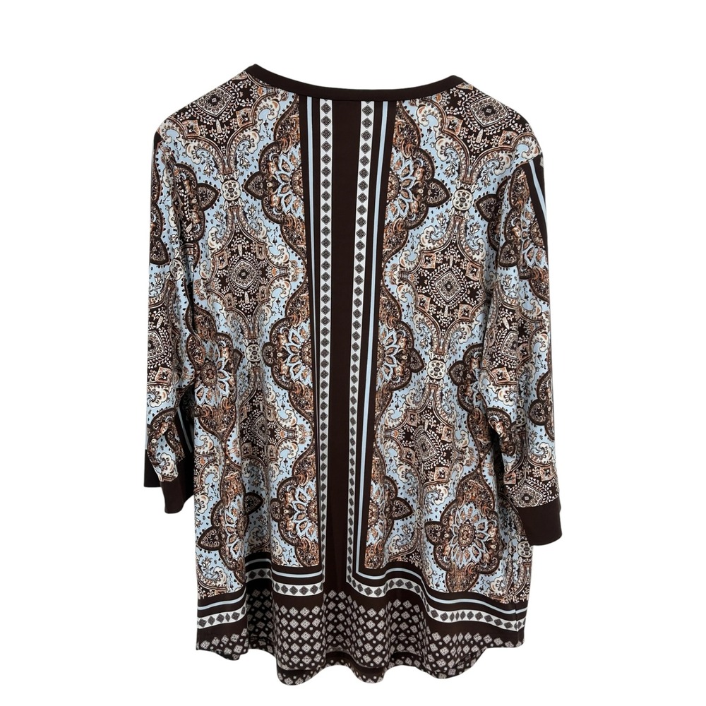 Belle by Kim Gravel Paisley Zip Front Tunic Top Brown Blue 1X - Picture 6 of 8